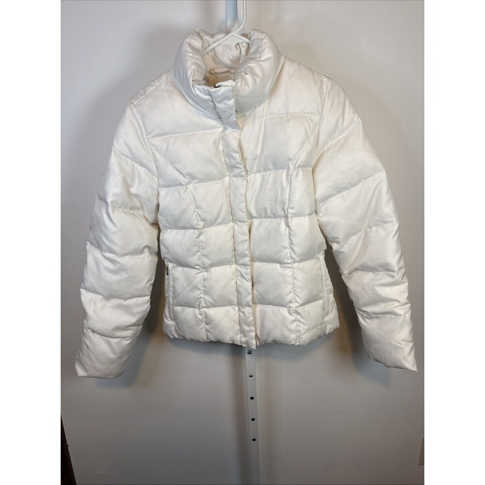 ?Vtg Eddie Bauer Puffer Jacket Womens Small Cream Goose Down Full Zip/Snap